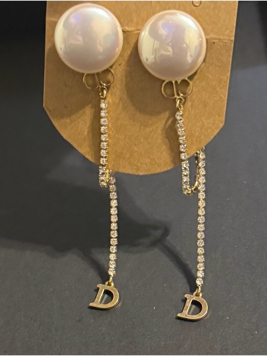 Source Unknown Jewelry - CD Gold and Pearl Dangle Earrings with D Charm - Women Jewelry